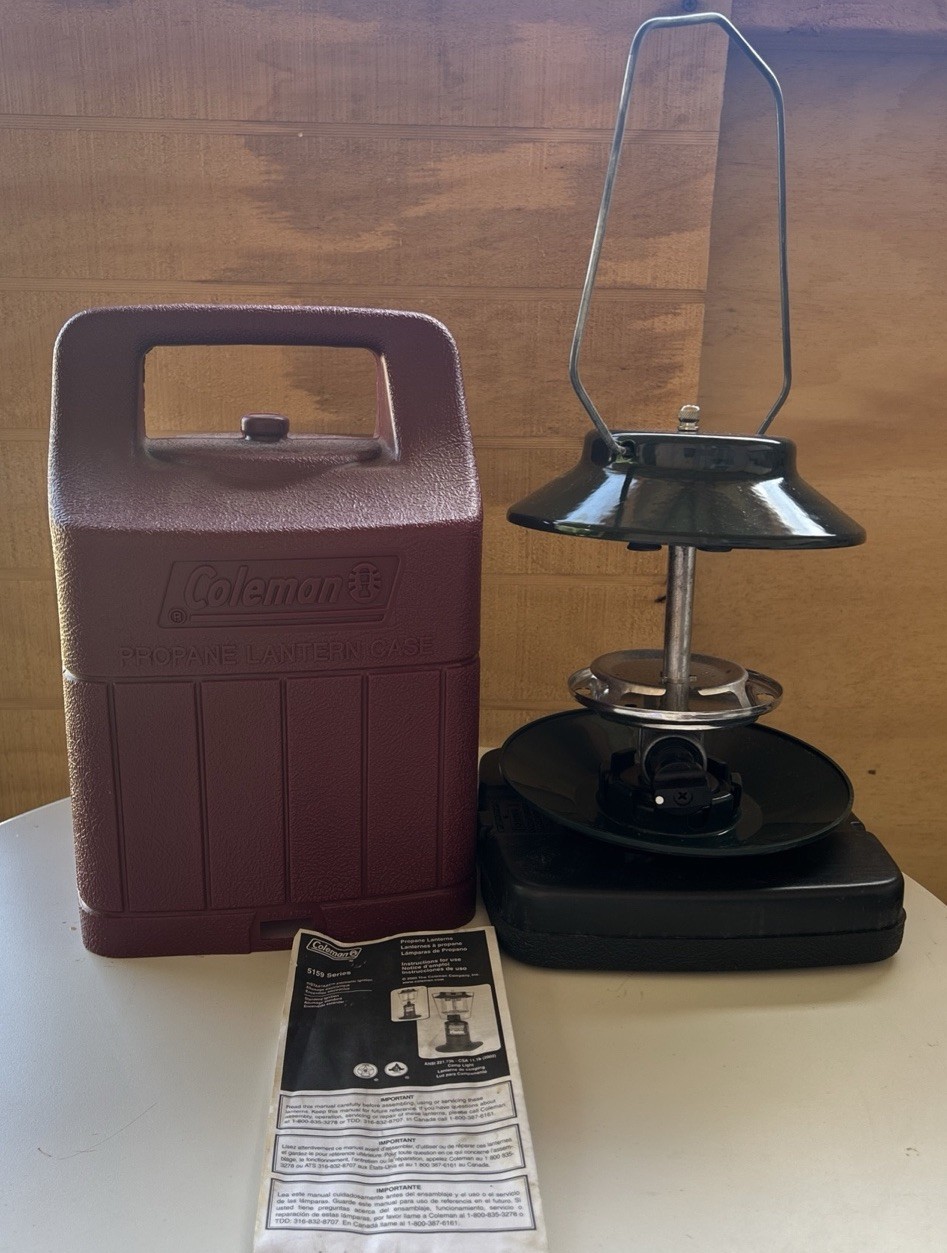 Coleman Propane 5159 Camping Lantern w/Maroon Hard Case No Glass/Globe READ