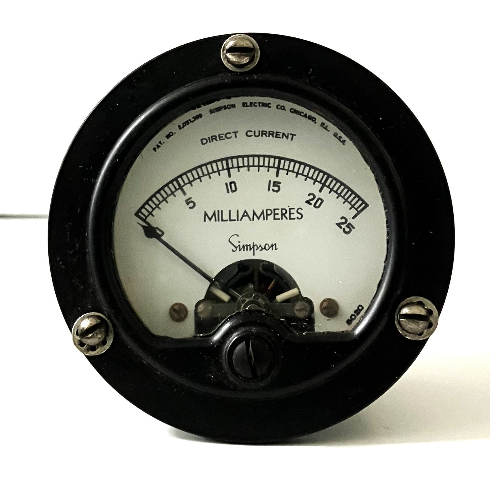 Vintage Simpson Electric Milliamperes Panel Meter 0-25 DC Direct Current PN 5020