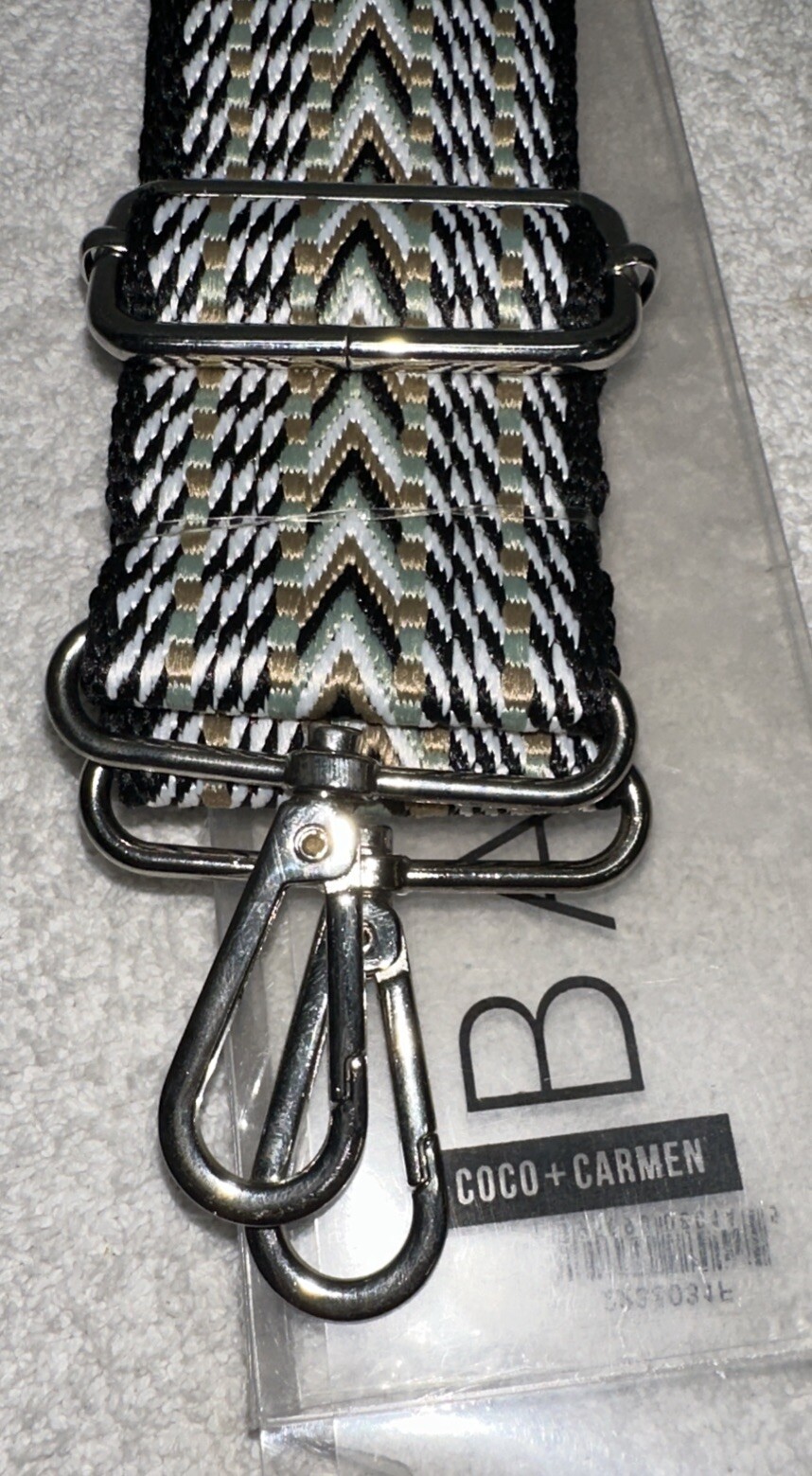 NEW - 2" Embroidered Bag Strap with Silver Hardware by Coco & Carmen, Adjustable