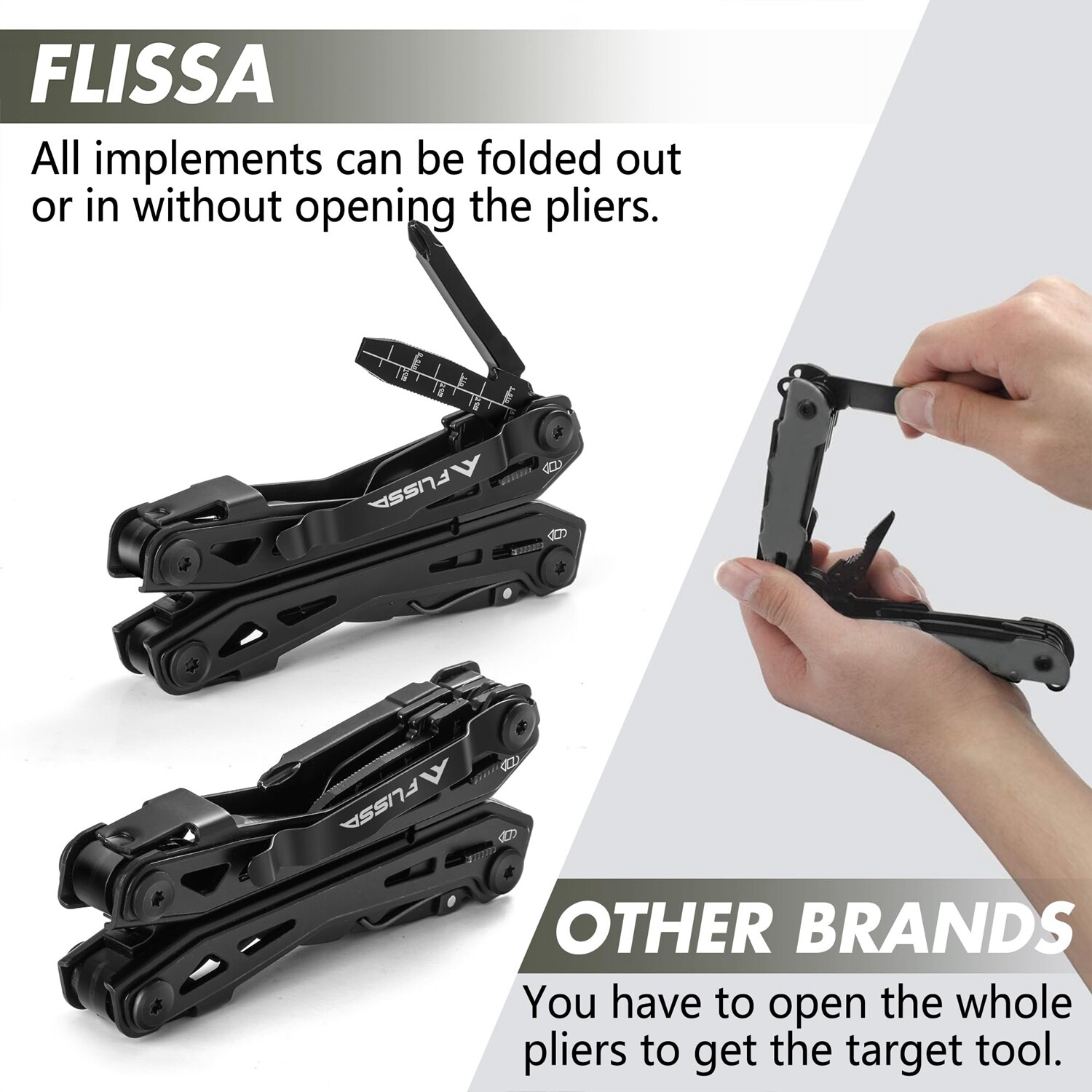 FLISSA 16-in-1 Multitool Plier Compact Portable EDC Multi Tool With Pocket Knife