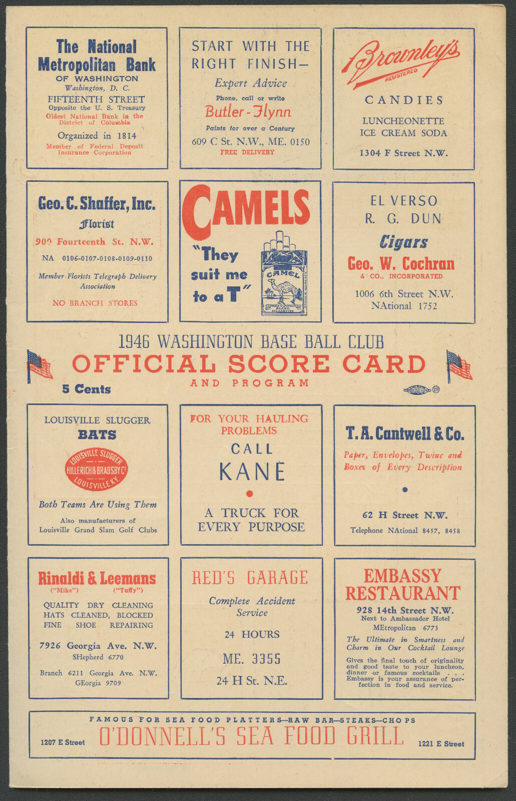 June 4th, 1946 Scorecard Cleveland Indians vs Wash Senators Feller 140th win