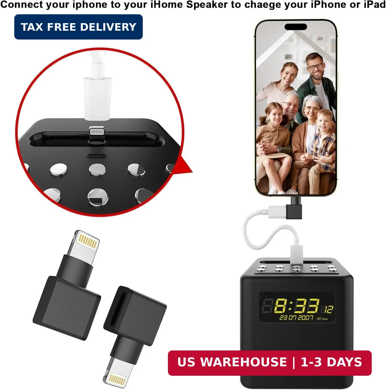 [Apple MFi Certified] Lightning Extender Adapter for iPhone Charger,2 Pack 90 De