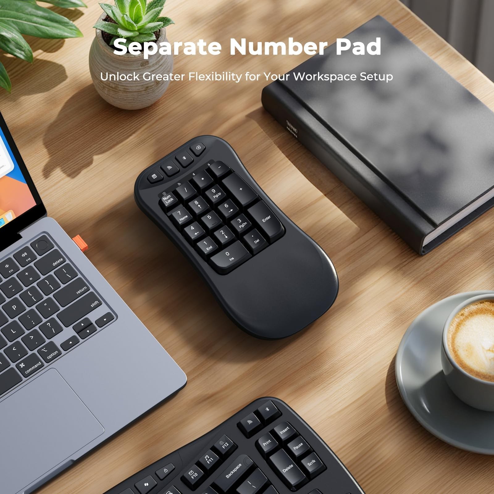 MEETION Wave Ergonomic Split Keyboard with Numeric Keypad, Black | 2.4G/Bluet...