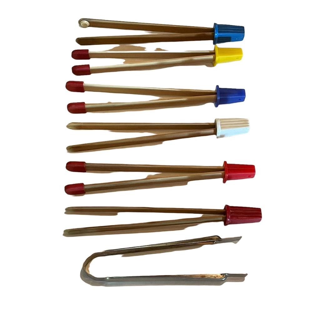 Lot of Wood & Stainless Steel Print Tongs Set of 7