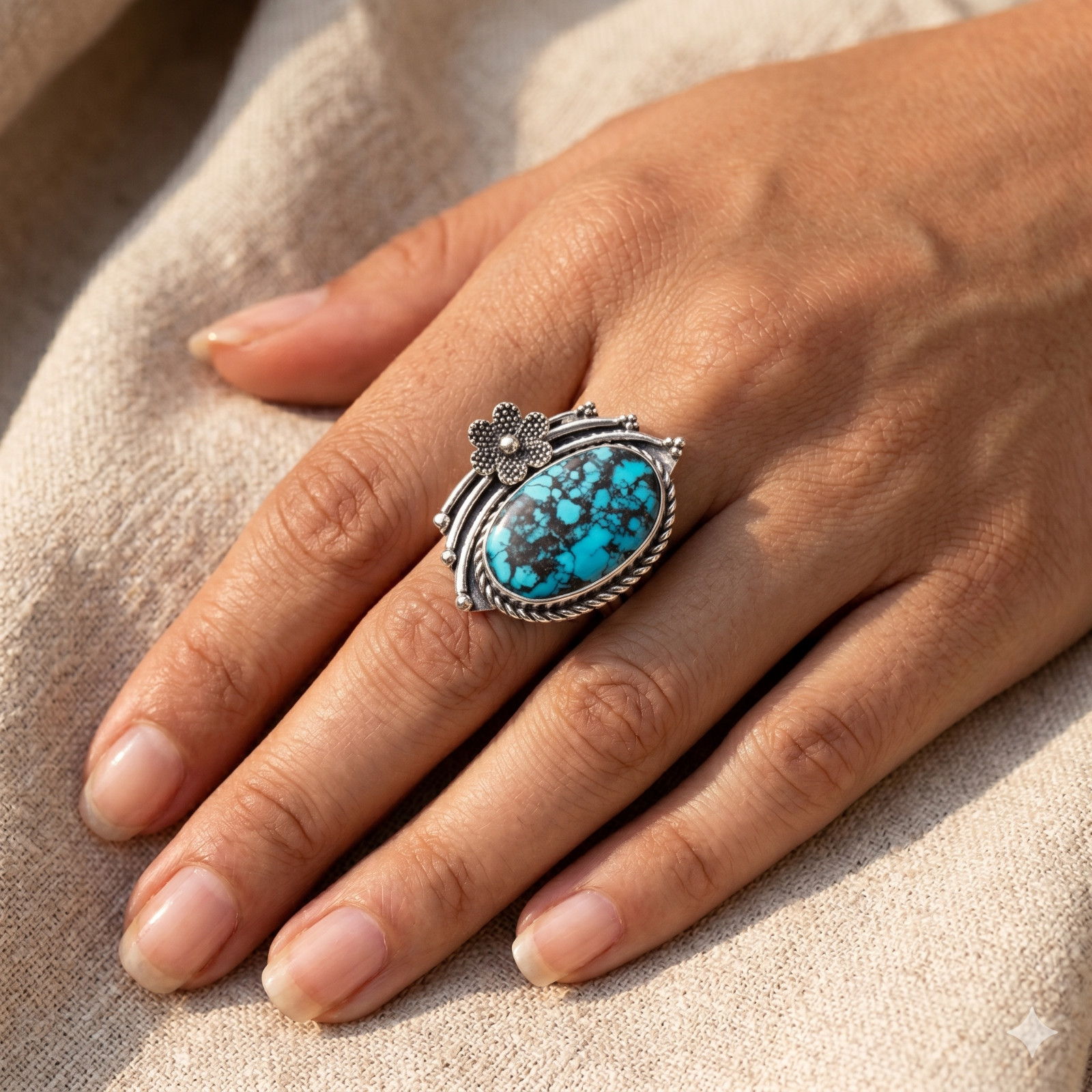 Natural Magnesite Turquoise 925 Sterling Silver Vintage Ring Jewelry Size 7.75