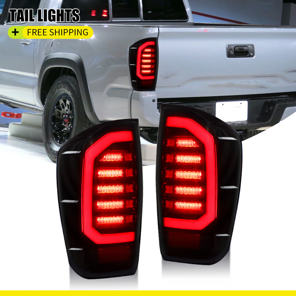 Black Smoke Pair LED Tail Lights For 2016-2023 Toyota Tacoma Brake Lamps