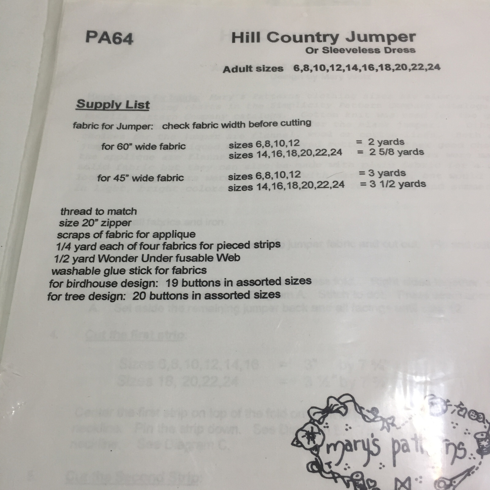 Hills Country Jumper Pattern Misses Size 6-24 Mary's Patterns