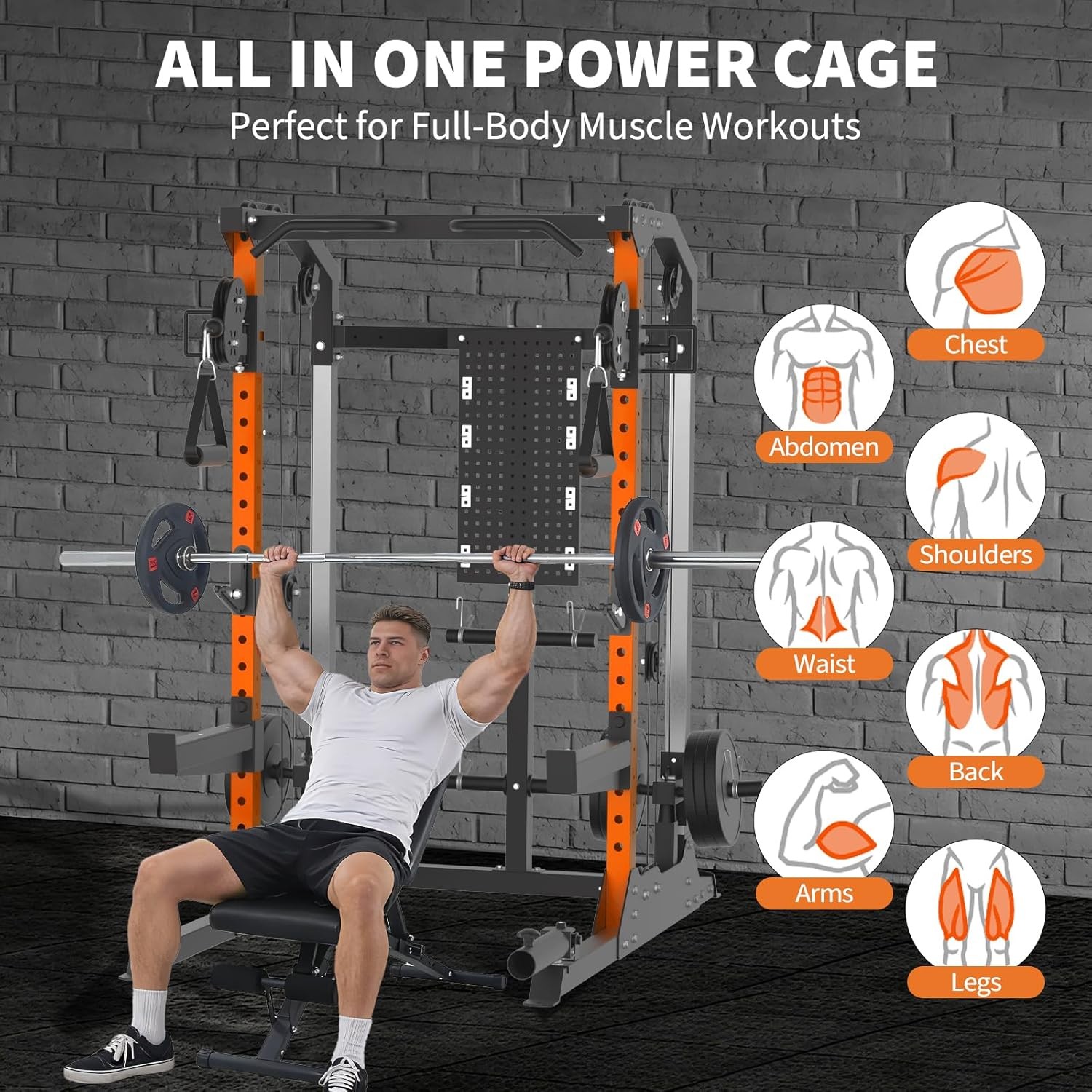 Power Rack with LAT Pulldown Dual Pulley System Squat Cage Home Gym 2000 lbs