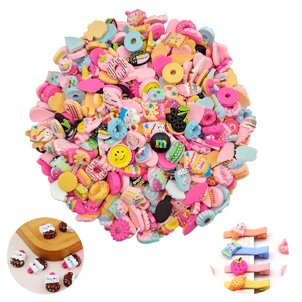 200 Pcs Assorted Slime Charms Cute Candy Sweet Fruits Donut Charms Ornaments Fla