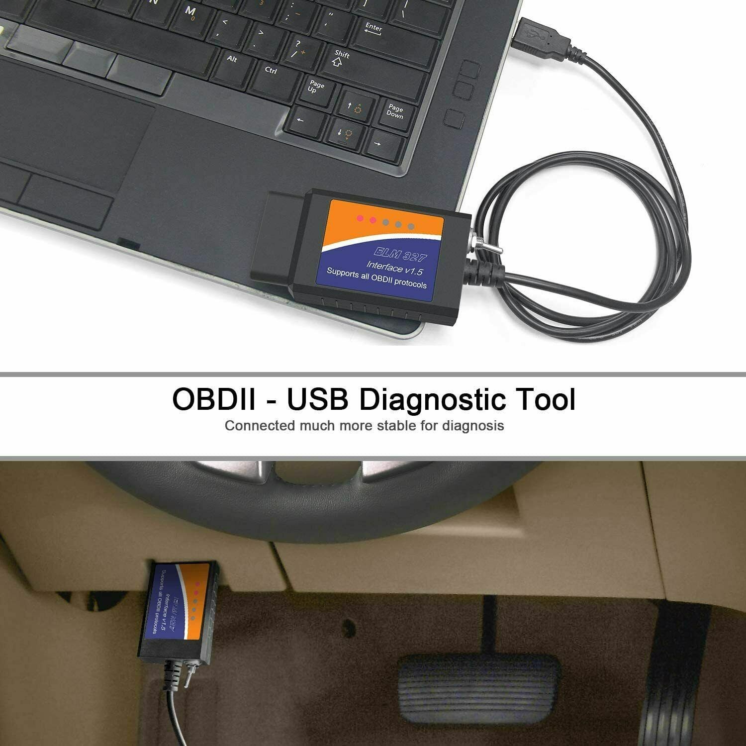 USB Scan ELM327 V1.5 OBD2 Adapter USB Diagnostic Tool Cable MS/HS CAN for Ford