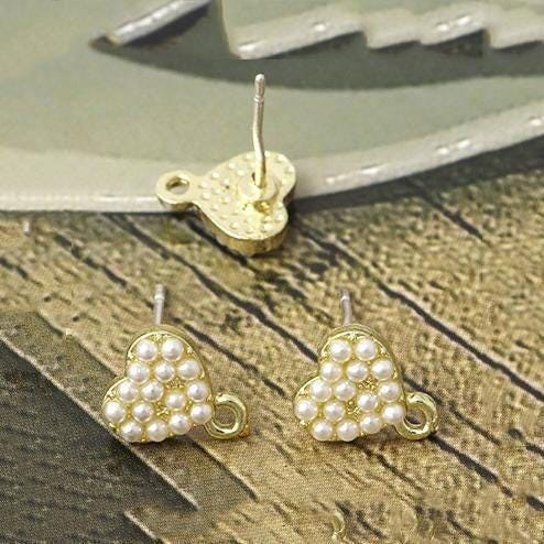 2Pairs Gold Plated Alloy Stud Faux Pearl Beads Earrings Component GJS646