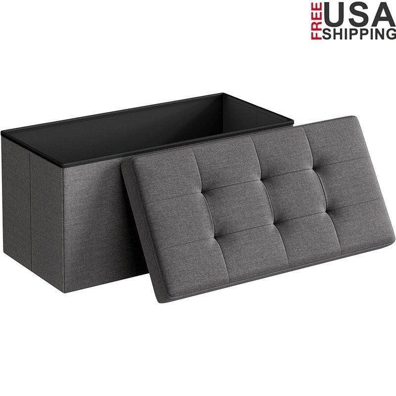 Foldable Storage Ottoman W/ Tufted Design MDF Bench Seat Living Room Bedroom New