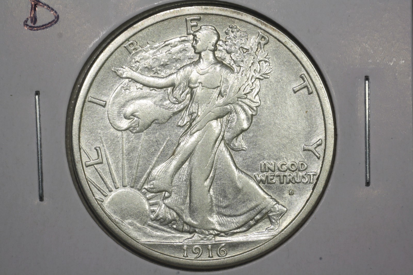 1916-D Key Date Walking Liberty Half, AU+