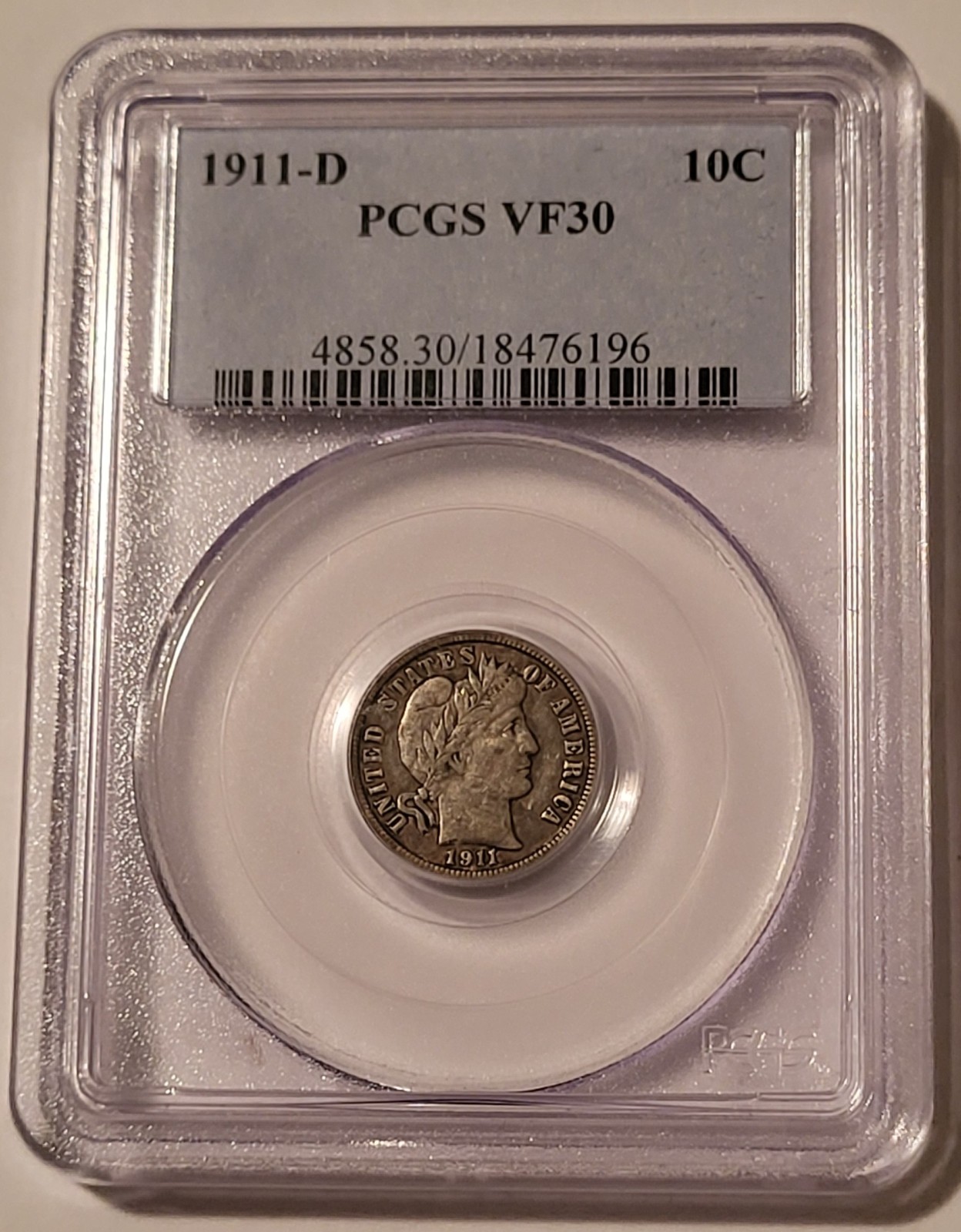 1911 D Barber Dime VF30 PCGS Toned