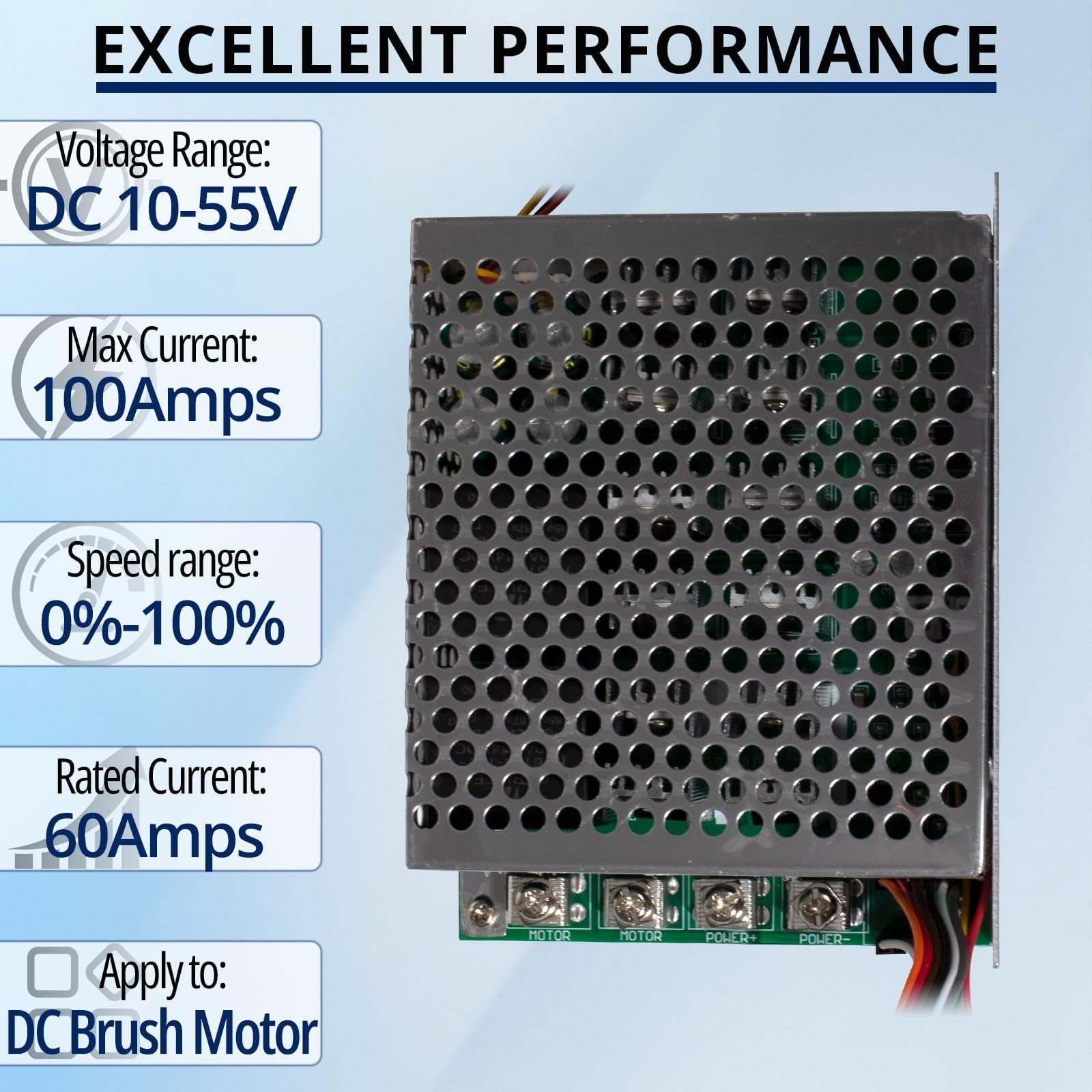 60A Adjustable PWM DC Motor Speed Controller - Digital Display, 10V-55V, Brushed