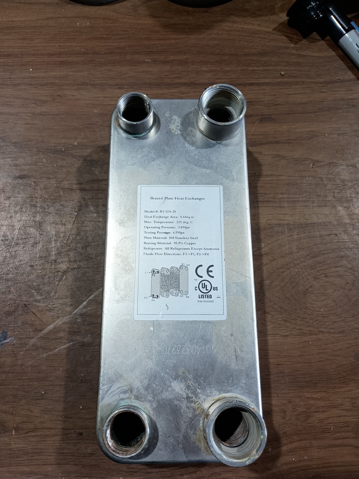 Brazed Plate Heat Exchanger 304SS 3.0 Mpa, 245°F Max Temp MODEL B3-32A-20