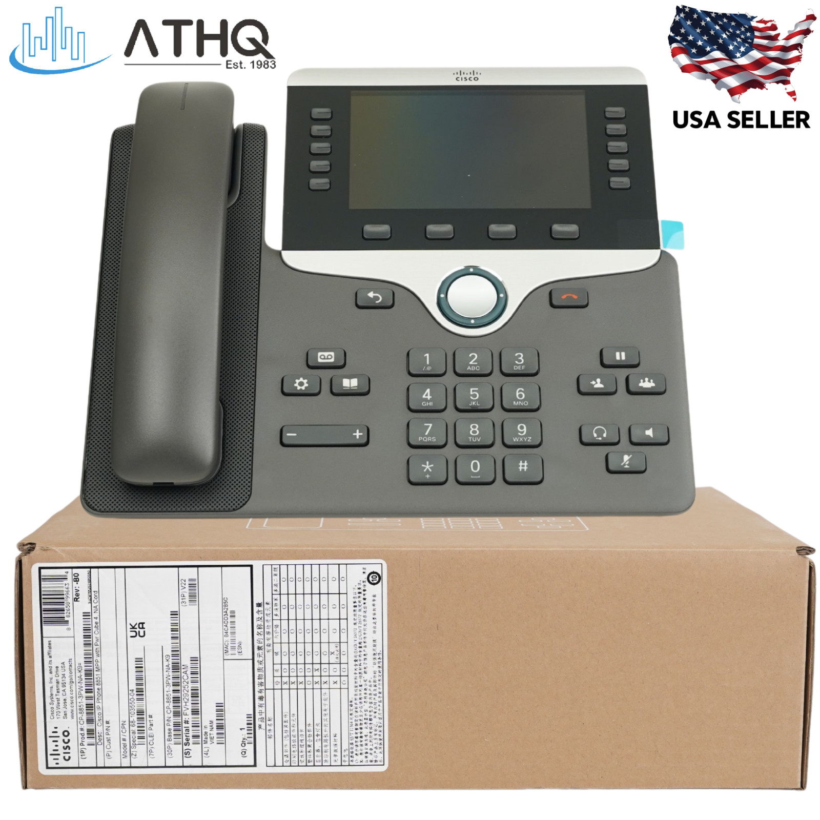 Cisco CP-8851-3PW-NA-K9 IP Phone 8851 MPP Multiplatform VoIP w/ Power Cube 4 NEW