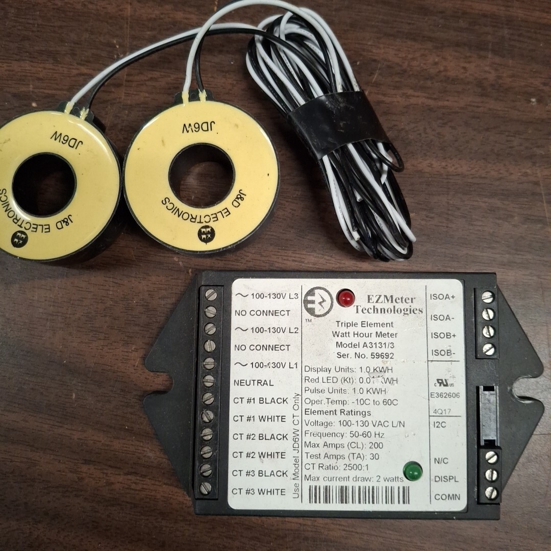 EZ Meter Pulse Triple Element Watt Hour Meter Model A3131/3 + 2 CT's