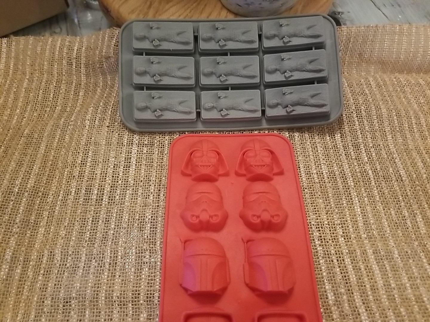 Lot Of 2 Star wars Ice Cube Trays Silicone Han Solo Frozen Darth Vader Boba Fett
