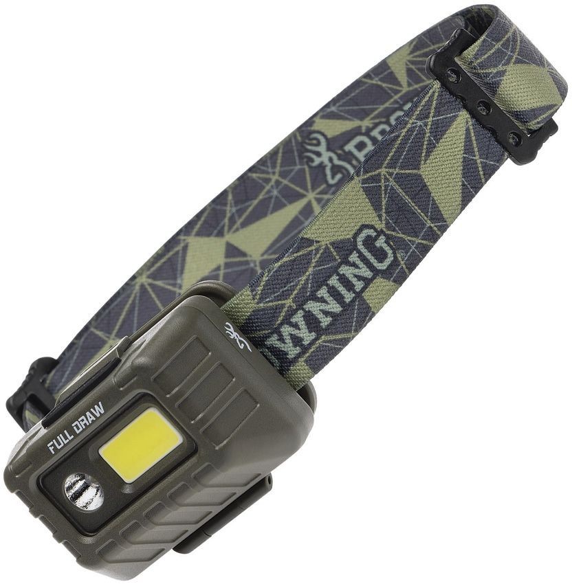 Browning Full Draw Headlamp Resists Water/Impact Camo Headband Batteries 500 lm