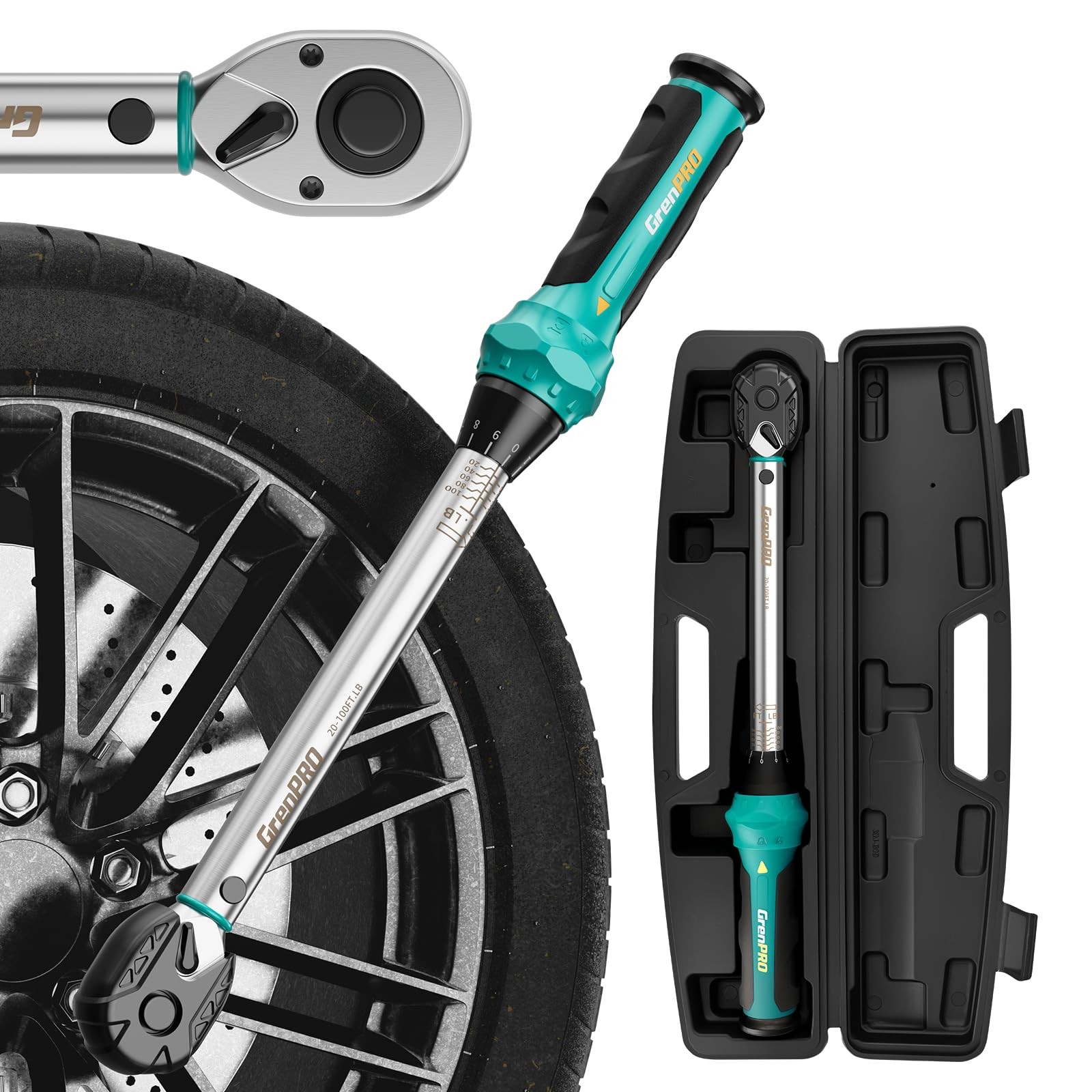 Adjustable Torque Wrench 3/8 in Drive - 20-100 Ft.lb with Storage Case for Bikes