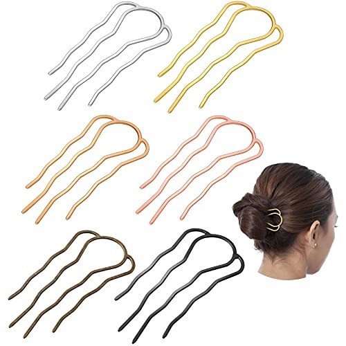 Chuangdi 6 Pcs French Twist Hair Pin Metal Hair Forks Clip U Assorted Color