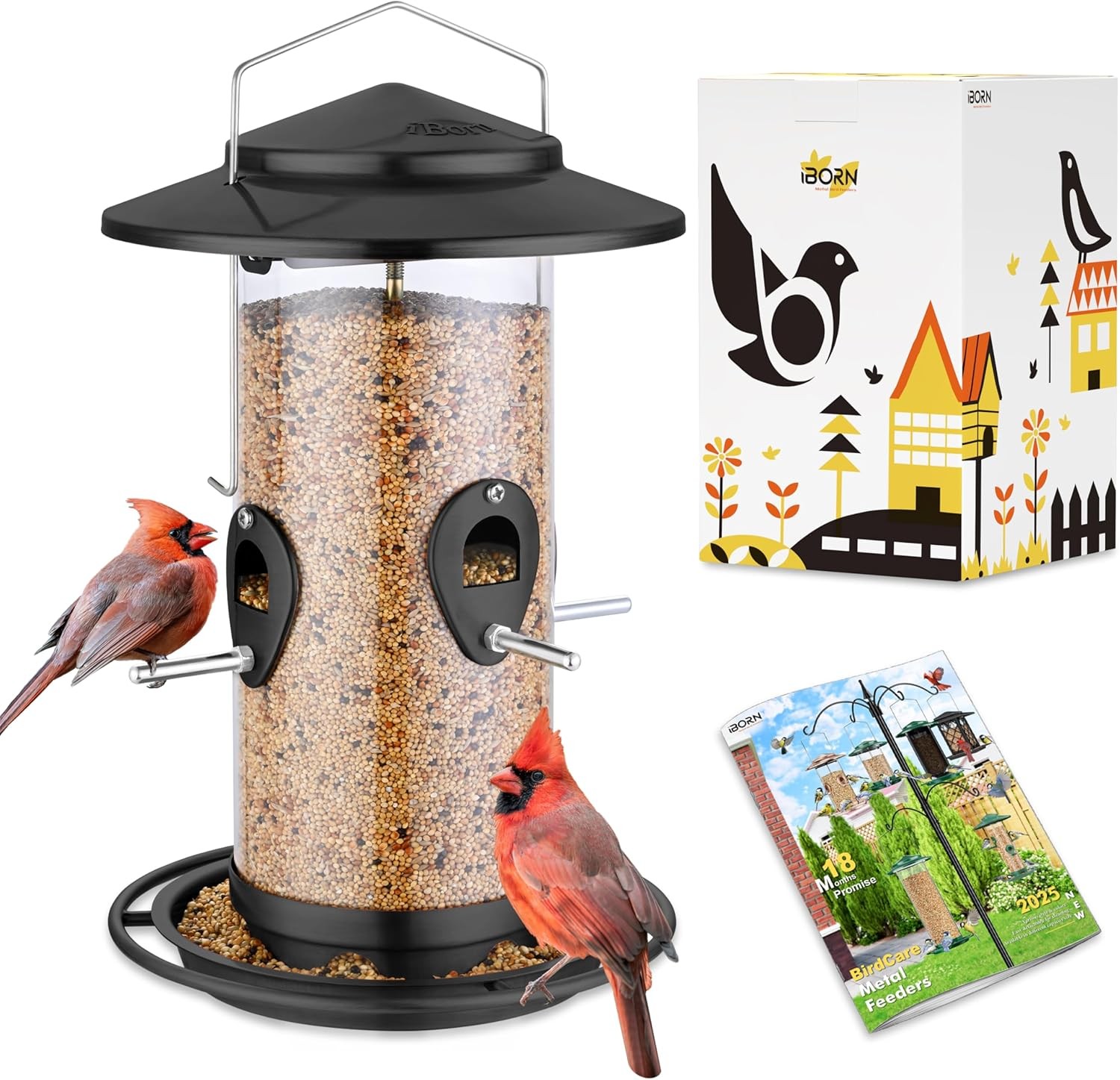iBorn Metal Bird Feeder for Outside Hanging,Wild 10Port,2.8lb Capacity, Black