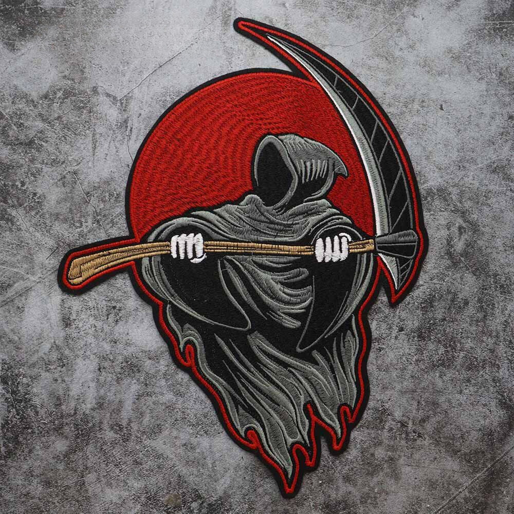 Large Grim Reaper Iron On Patch 33x25cm Embroidered Gothic for Jacket Jeans
