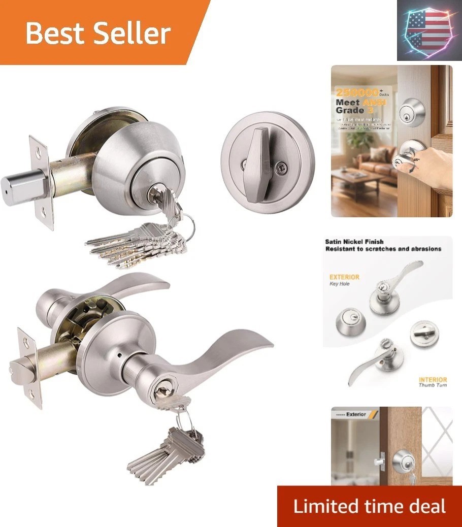 Keyed Alike Front Door Exterior Door Lever Lockset with Single Cylinder Deadb...