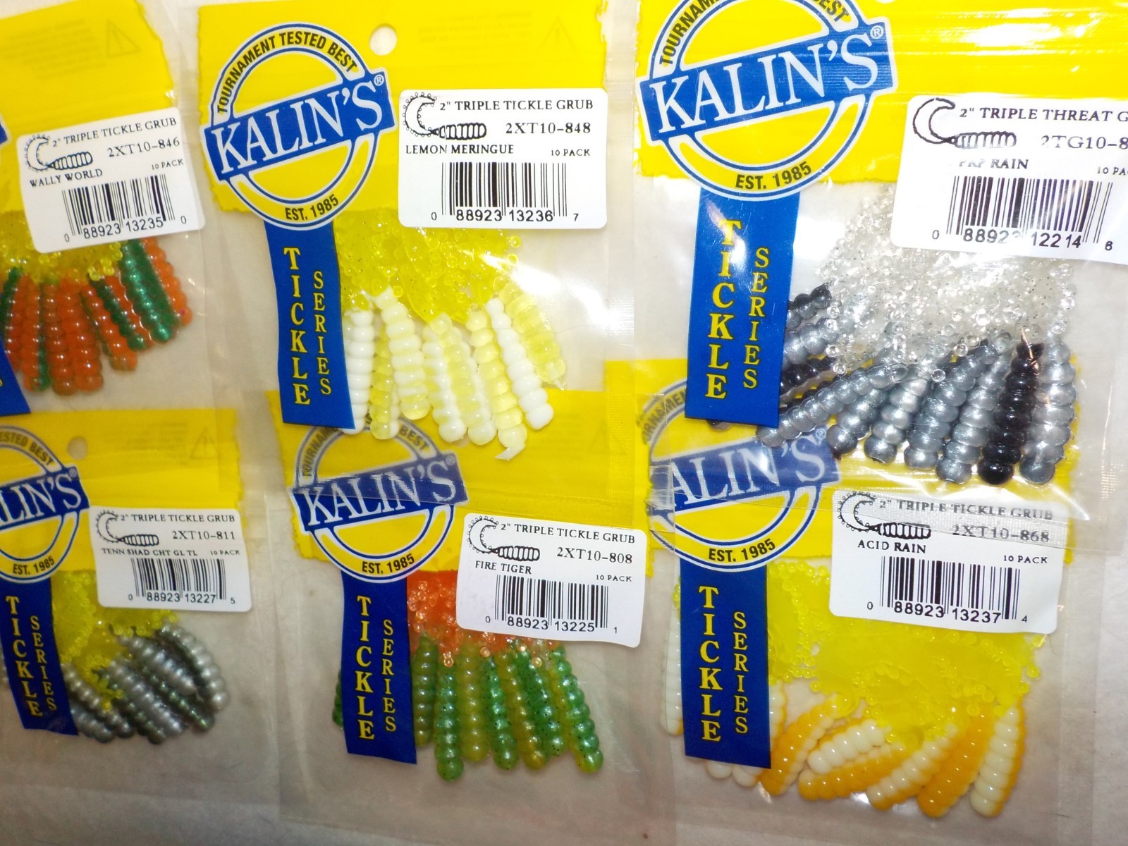 60 KALIN'S 2" TICKLE GRUB MIX 6 COLORS CRAPPIE BLUEGILL BASS FISHING LURE