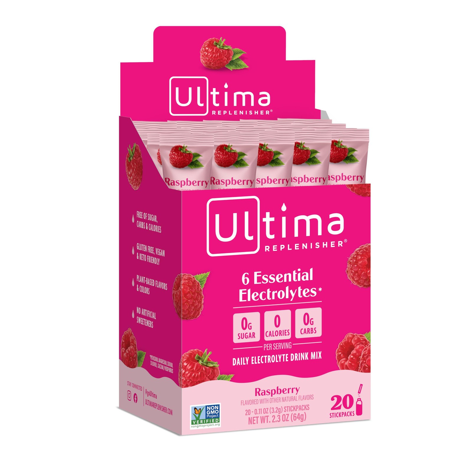 Ultima Replenisher, Electrolyte Hydration Drink Mix, Raspberry, 20 Count SF