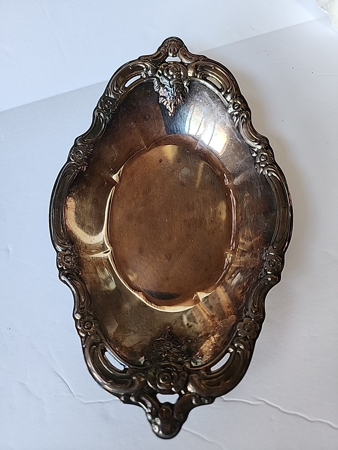 Vintage Community Silverplate Relish/Candy Dish Trinket ORNATE Floral 9x5.5 In
