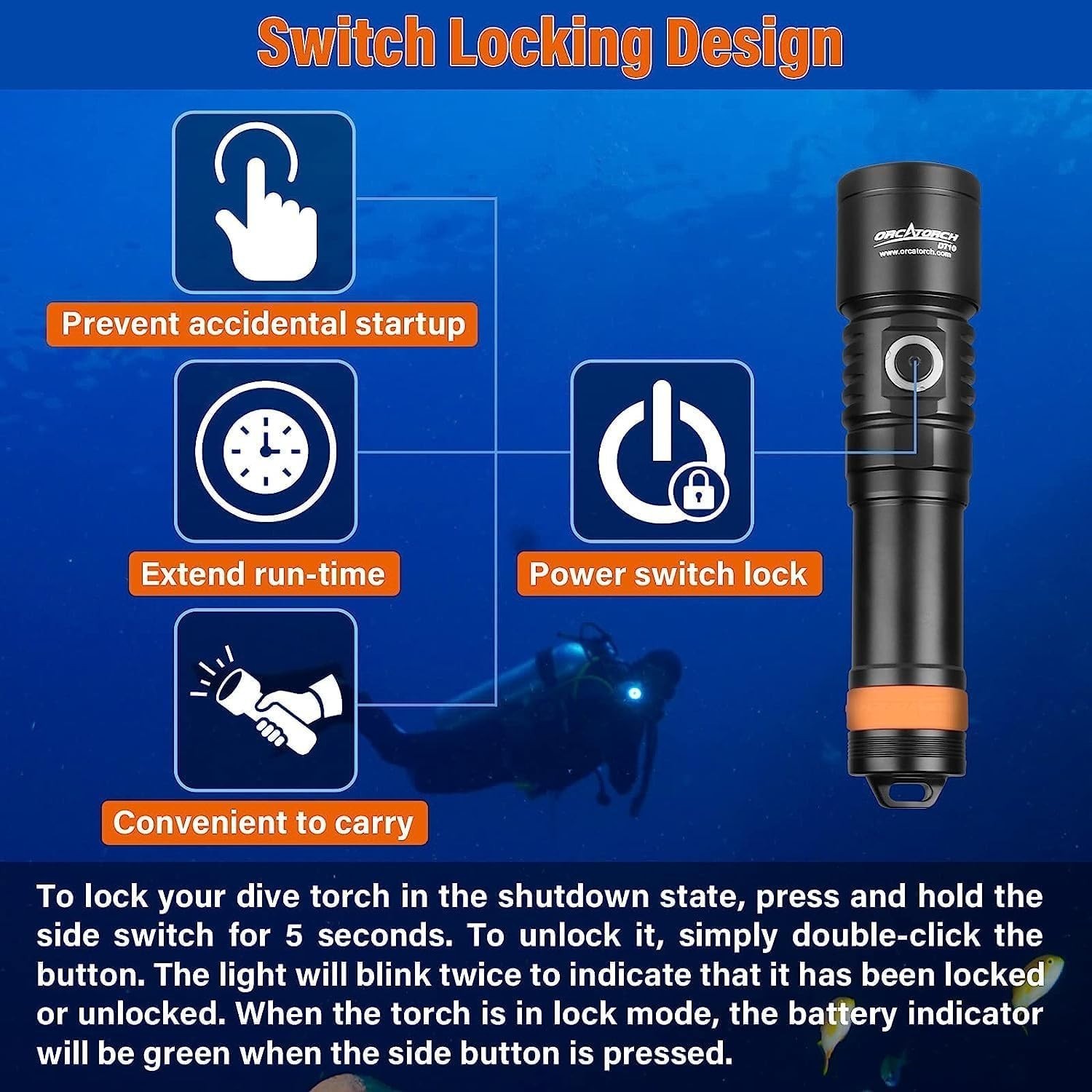 Waterproof Underwater Flashlight, 6° Narrow Beam