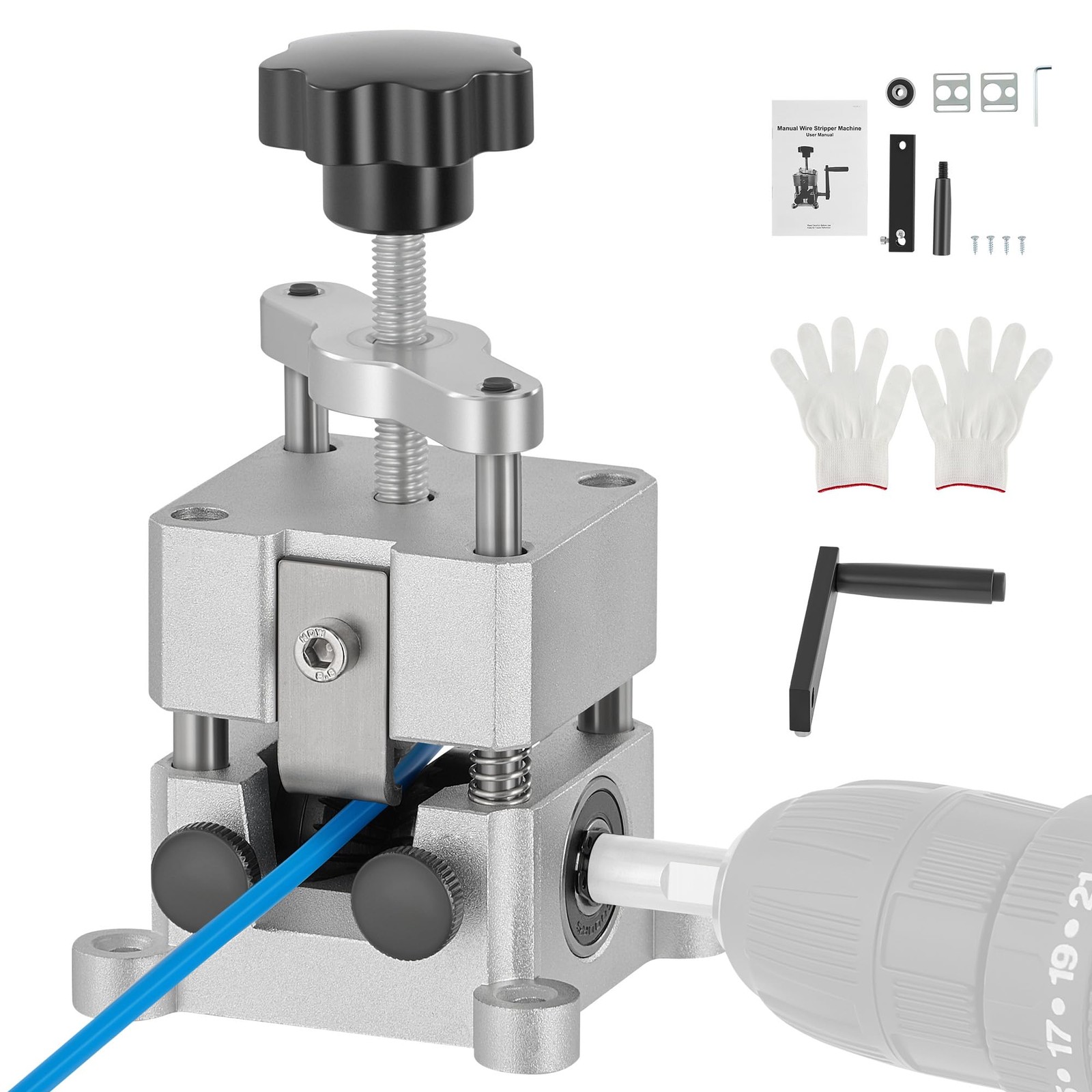 CREWORKS Wire Stripper Machine, 0.06"-1" Manual Silver and Black