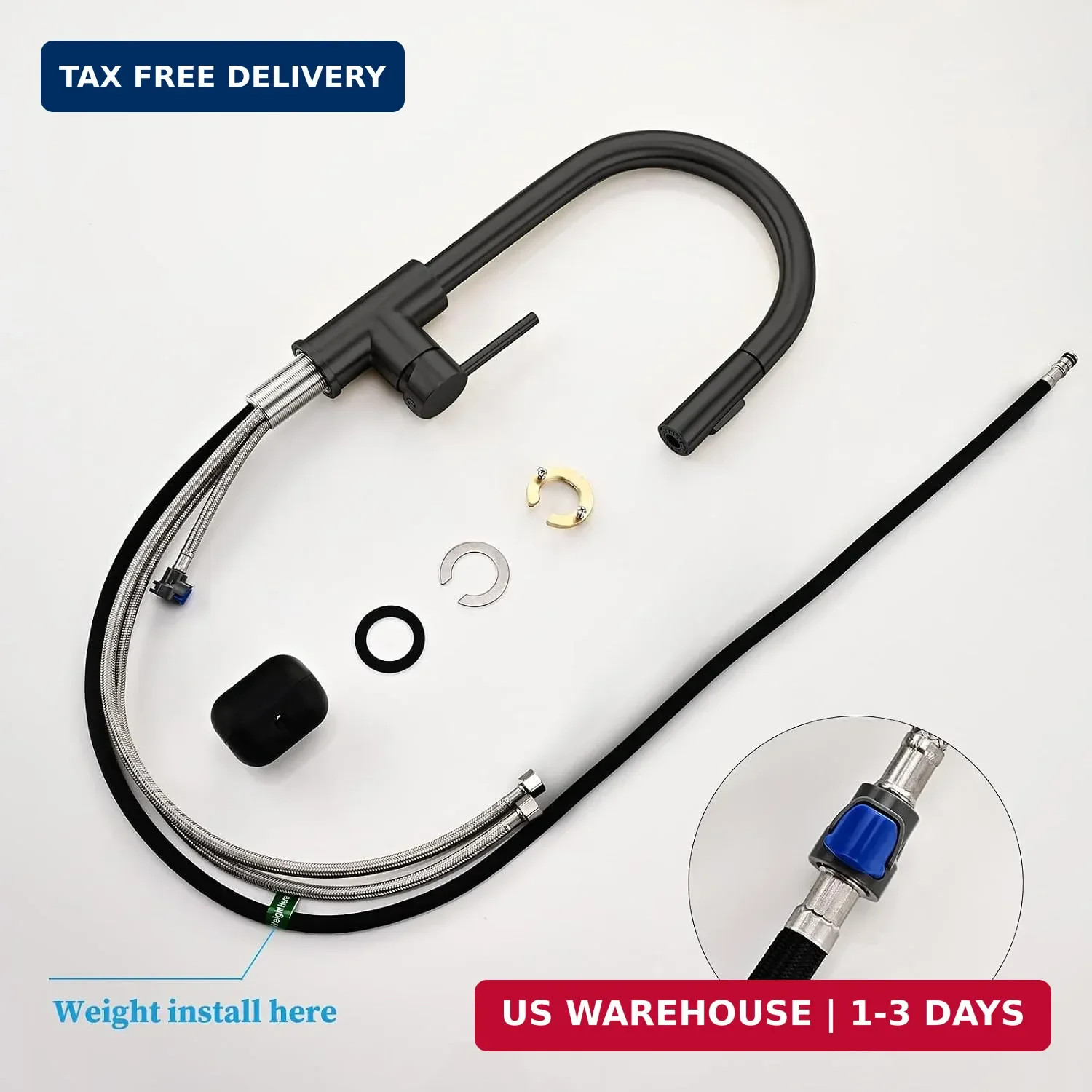 Black Kitchen Faucet with Pull Down Sprayer, High Arc Stainless Steel Mate