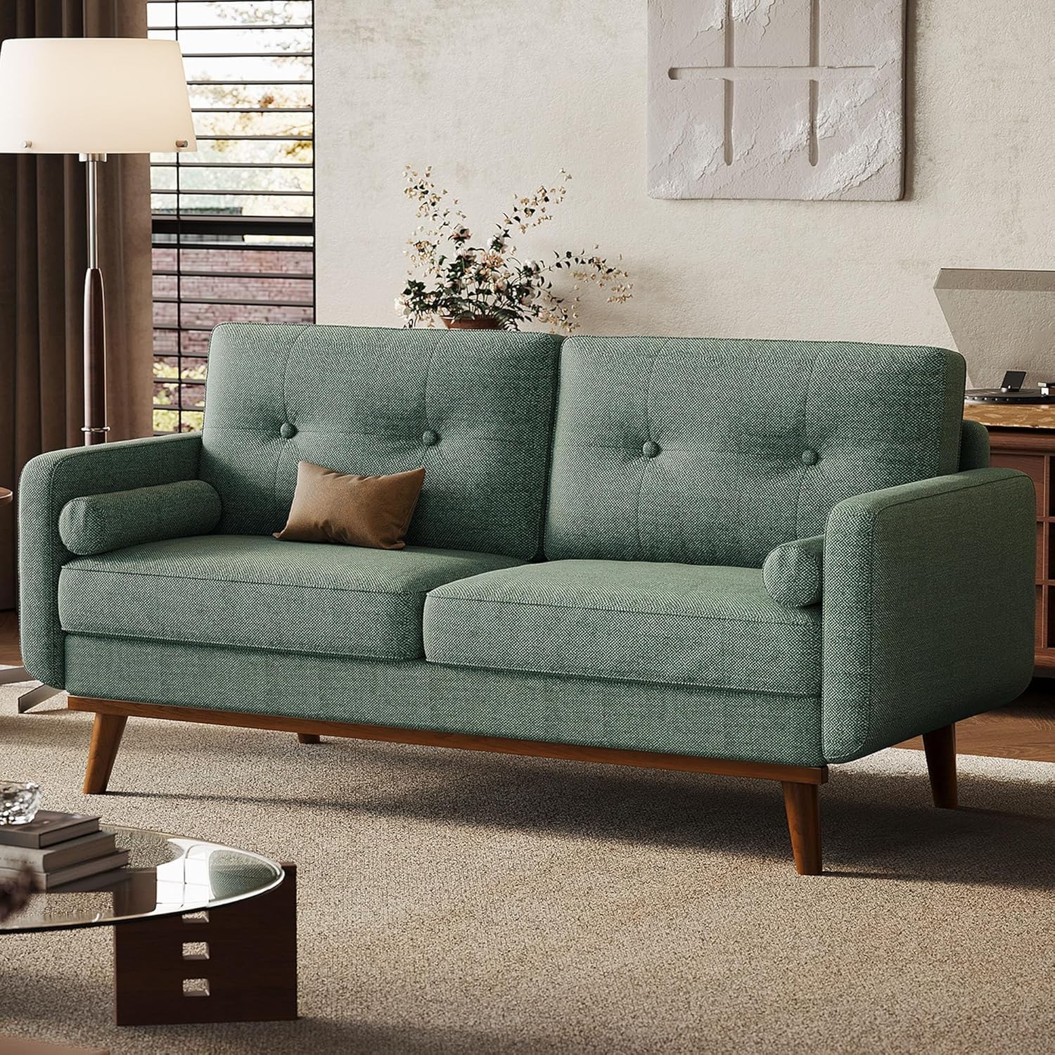 65" Loveseat Sofa Mid Century Modern 2 Seater Comfy Couch for Living Room Linen