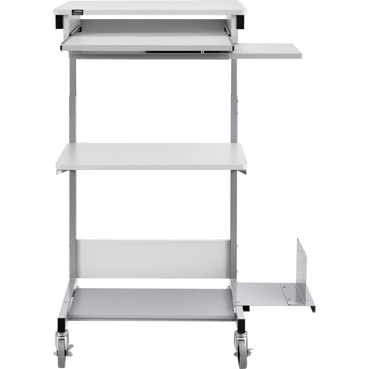 Mobile Computer Workstation with Keyboard Printer Shelf and CPU Holder Gray