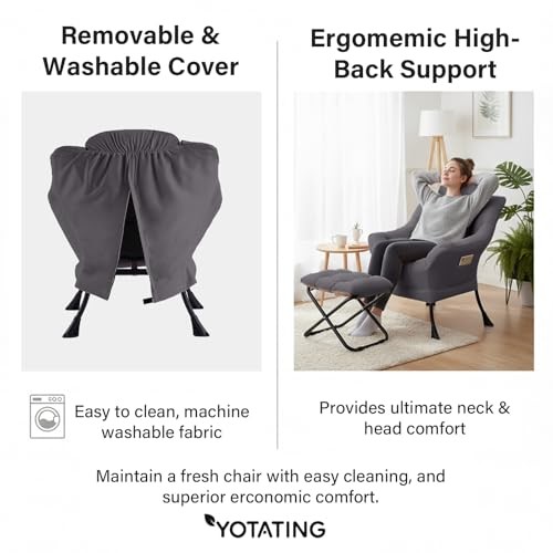 Lazy Chair with Ottoman, Dark Gray-footstool With Right Angle Frame-pillow