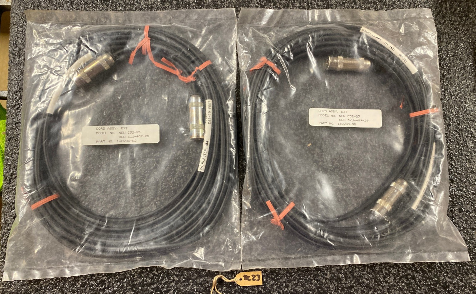 Two David Clark C52-25 Cord Assembly 25 Foot Part Number 16823G-02