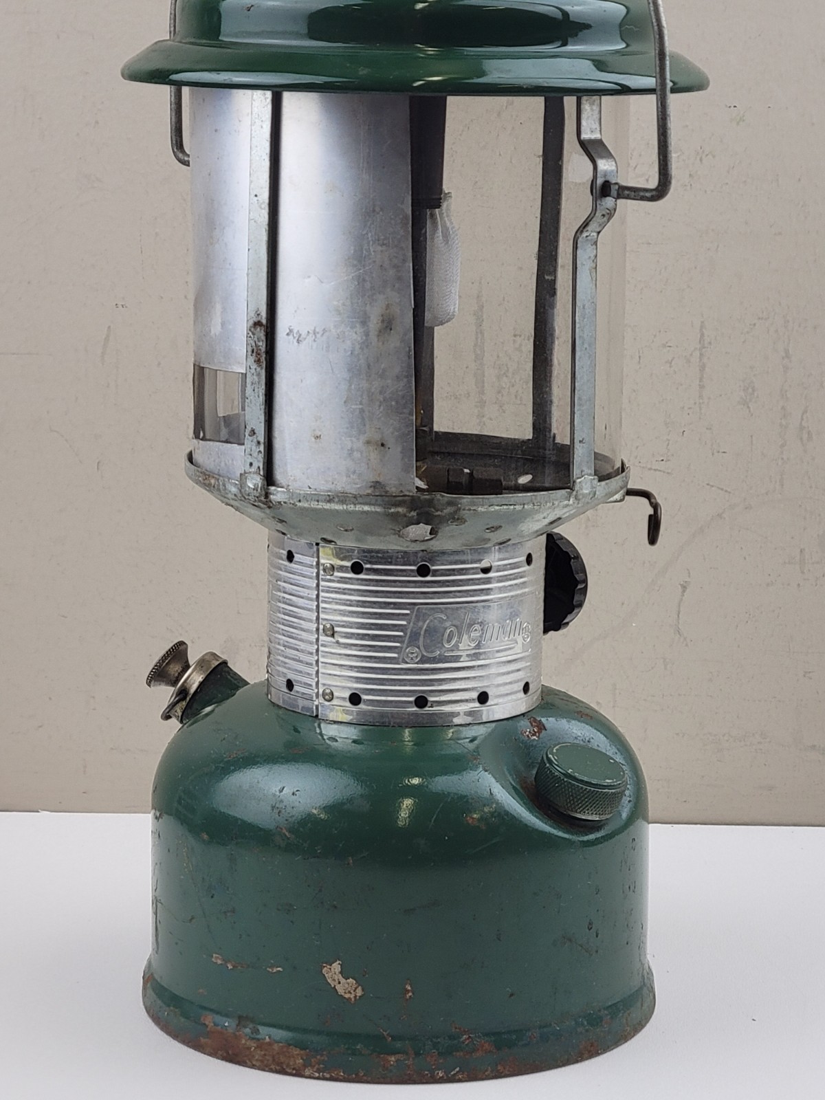 Vintage '70s Green Coleman 220F Camping Lantern w/ Pyrex Globe - *UNTESTED*