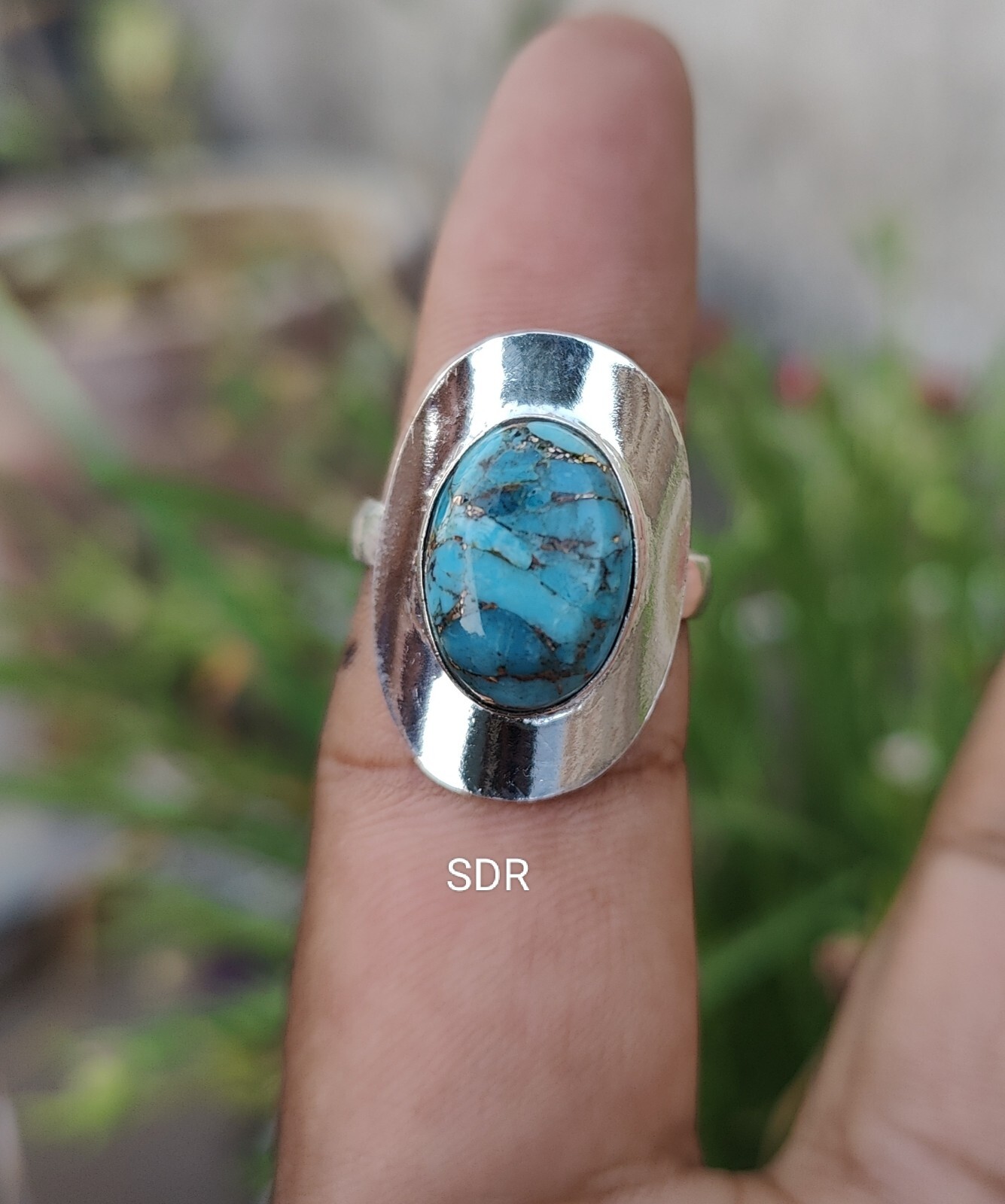 Blue Copper Turquoise 925 Sterling silver Band Statement Handmade Ring All Size