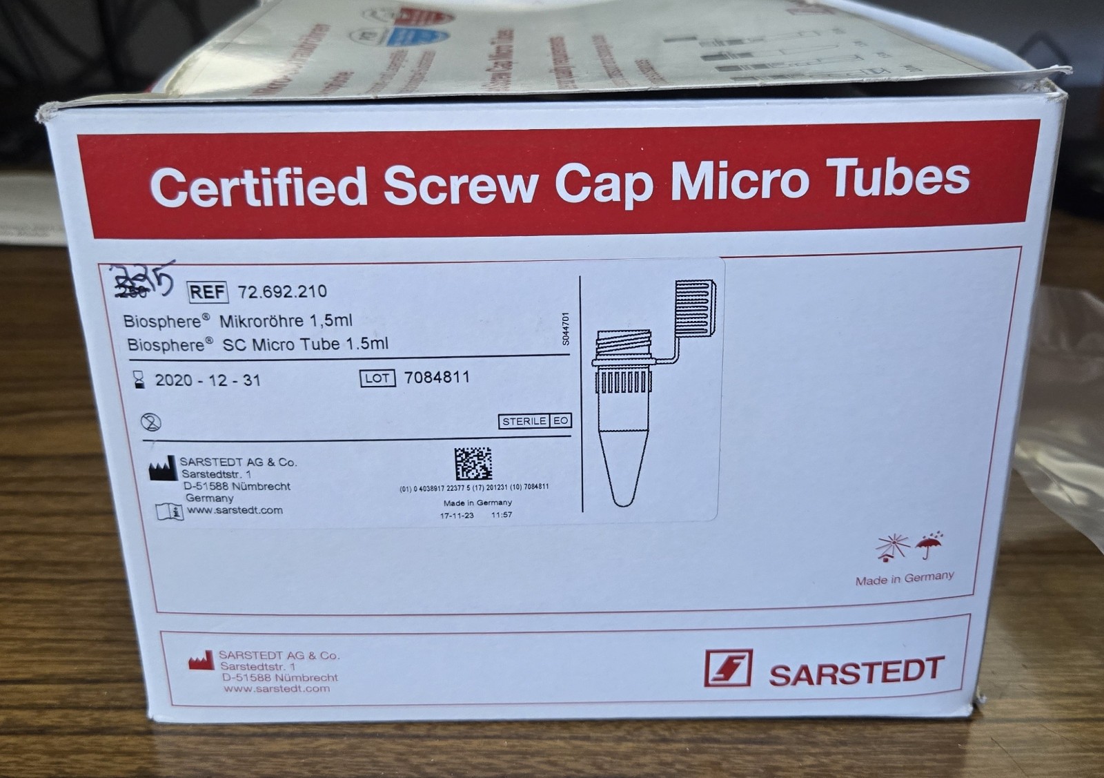 SARSTEDT 1.5 ml BIOSPHERE SC MICRO TUBE Screw Top 72.692.210 225 pack