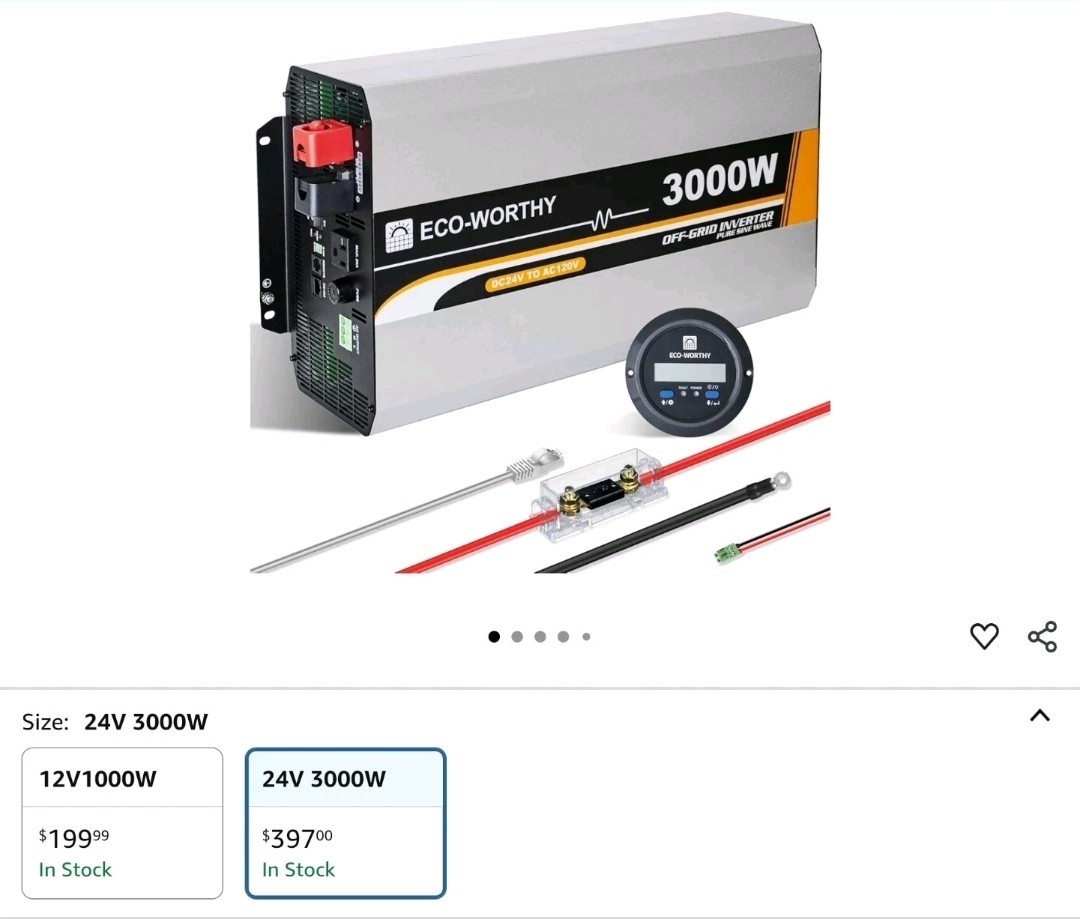 ECO-WORTHY 3000W Pure Sine Wave Solar Power Inverter 24V DC to 120V AC Conver...