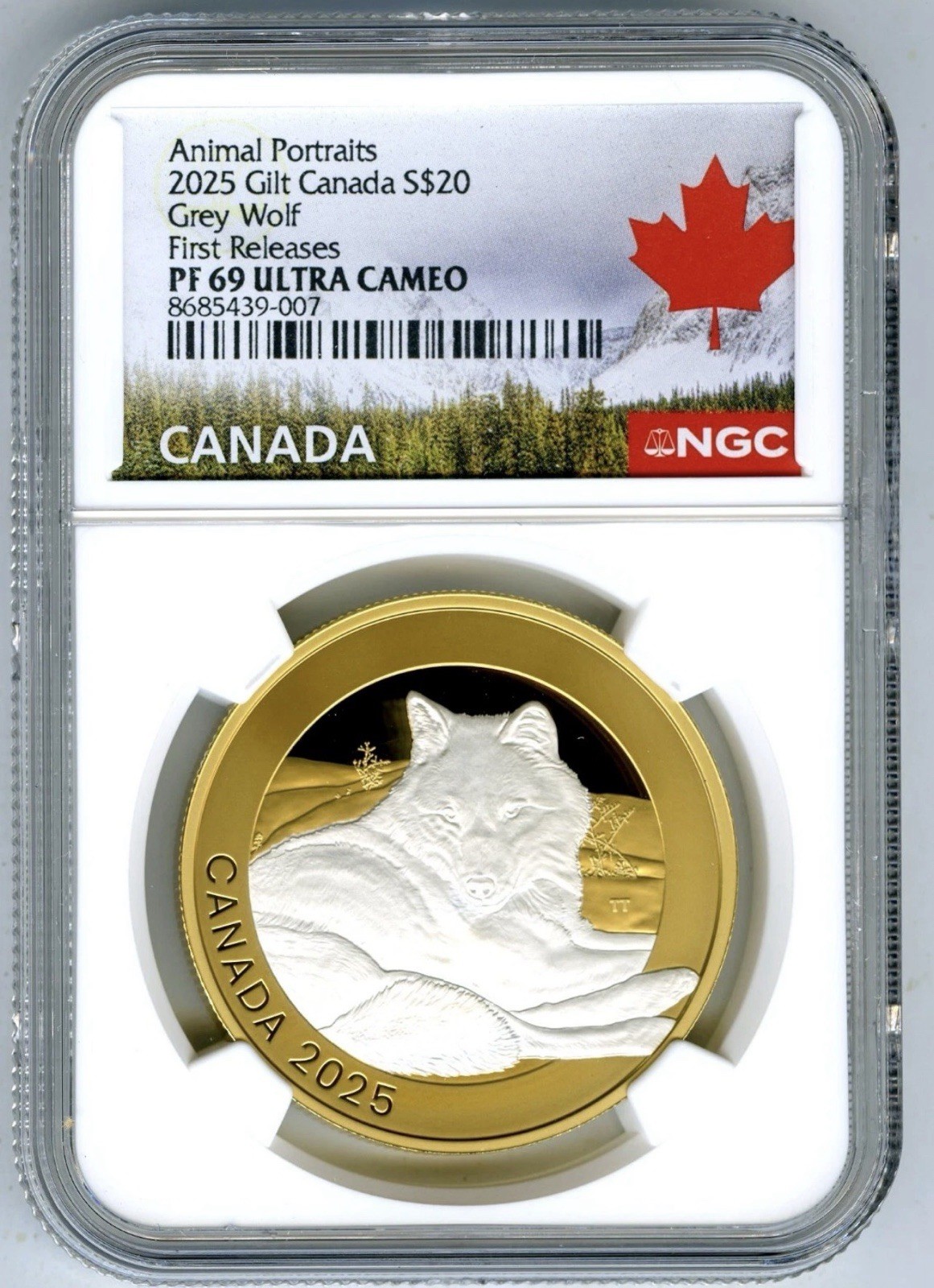 2025 $20 CANADA 1 OZ SILVER PROOF GILT NGC PF69 ANIMAL PORTRAITS GREY WOLF - FR