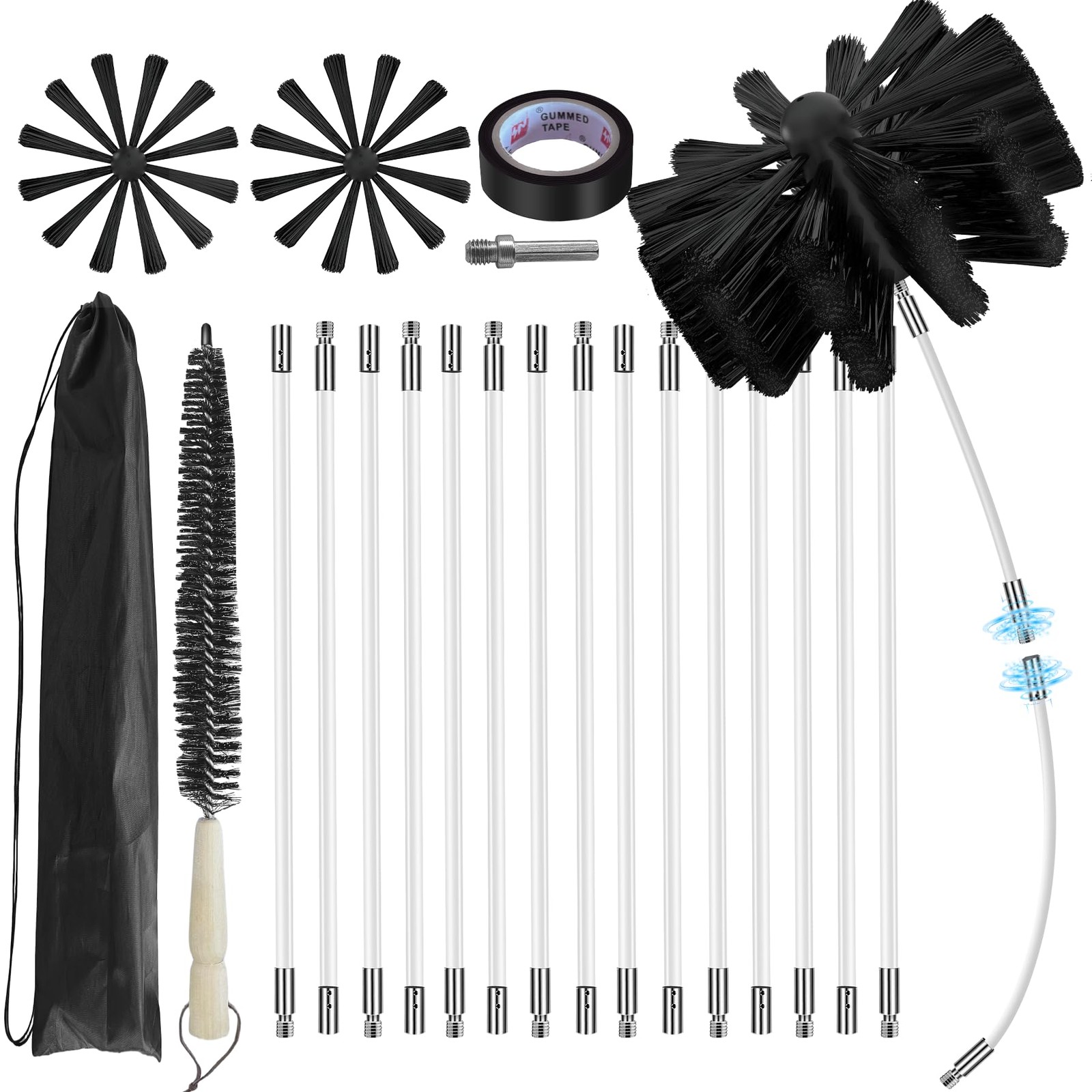 20Feet Chimney Sweep Kit,8 in Brush Head,Dryer Vent Cleaner Kit, Chimney Swee...