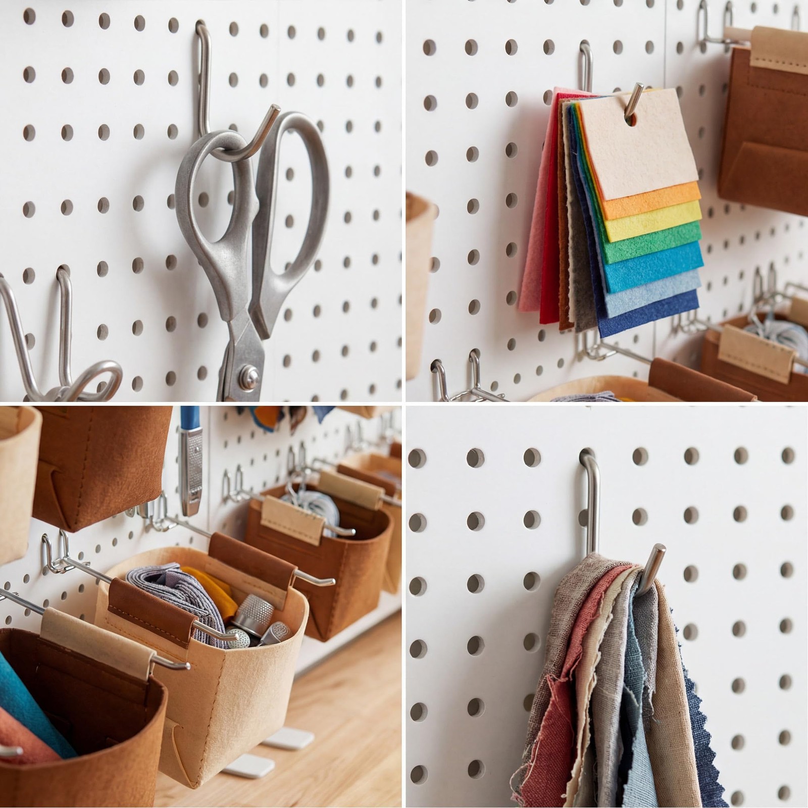 4 Pack Metal Pegboard Organizer Panel Kit w/ 50 Pcs Hooks Baskets White