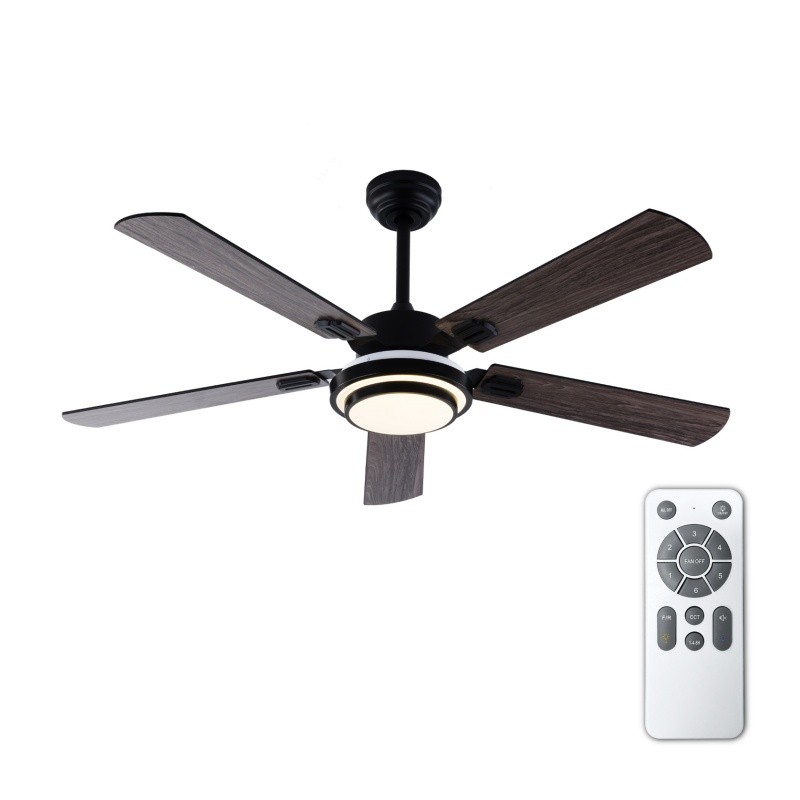 52" Modern Wood Ceiling Fan with Light 5 Double Sided Blade Reversible Remote