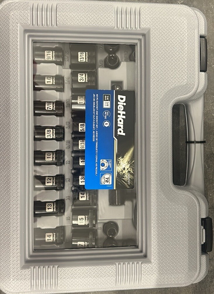 Brand new never opened 48 PC Diehard Ratchet and Socket set 3/8 and 1/4 Drive