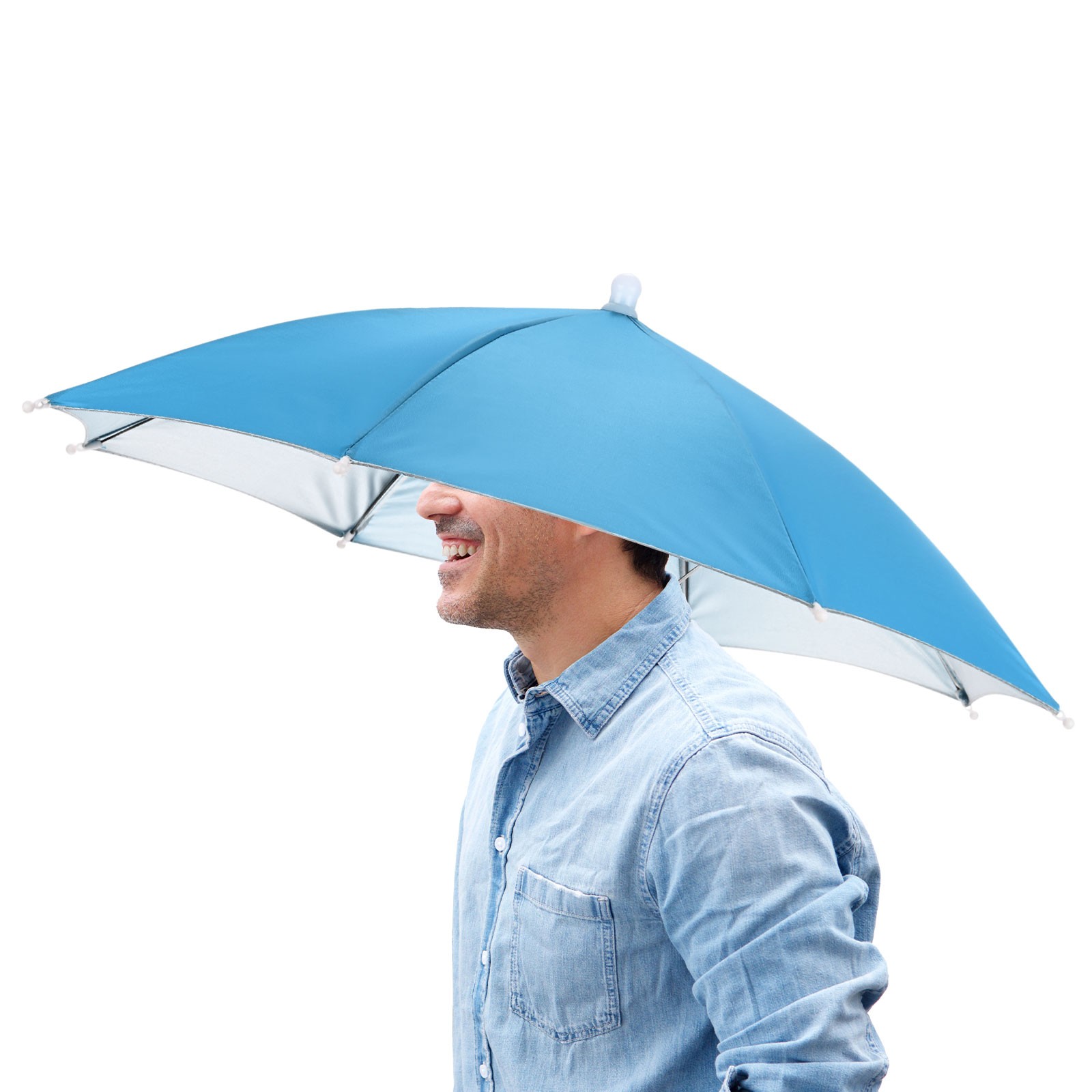 1 Pcs 20.5" Headband Umbrella Hat Hands Free Umbrella Cap for Outdoor [Sky Blue]