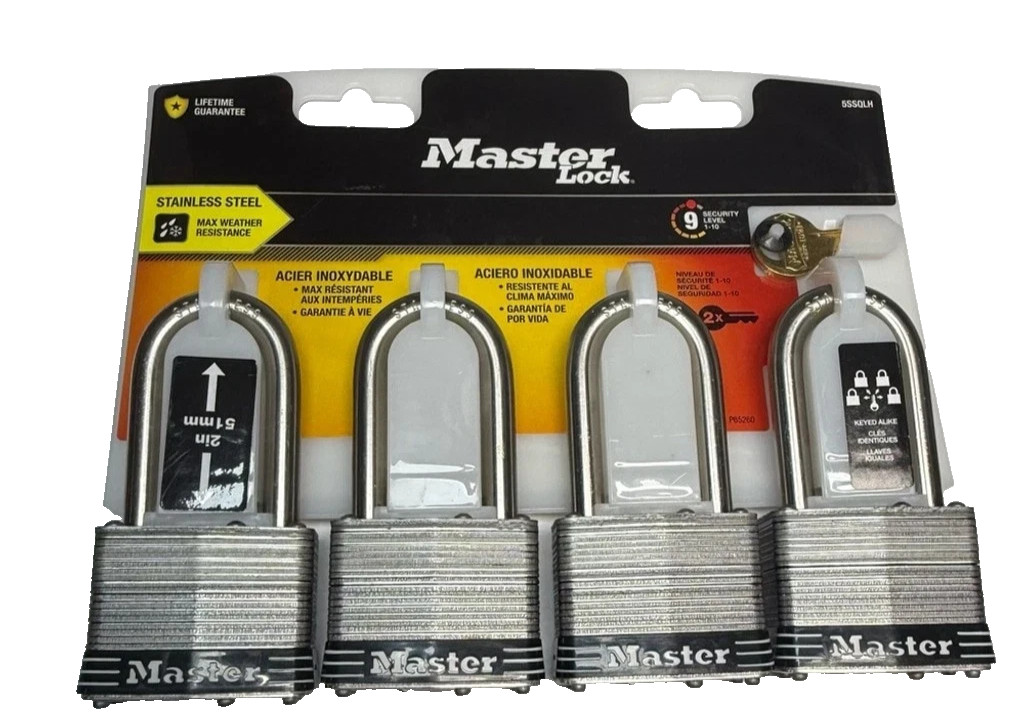 Master Lock Stainless Steel Outdoor Padlock 2 in Wide 2 in Shackle 2Keys 4 Locks